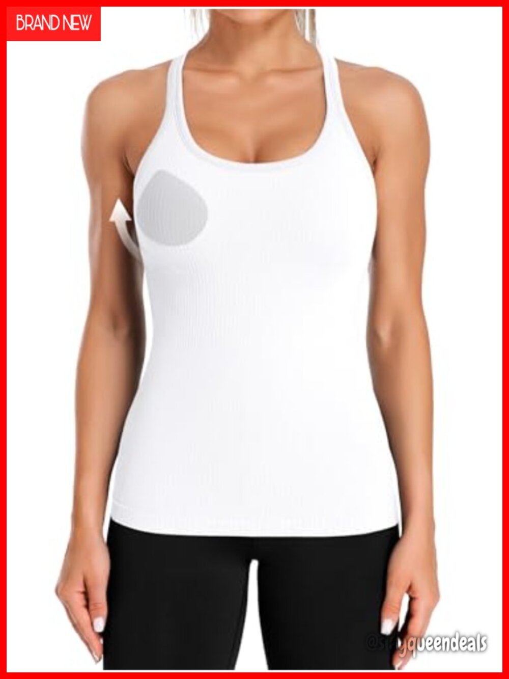 Ribbed Workout Tank Top with Built in Bra Racerback Athletic Gym